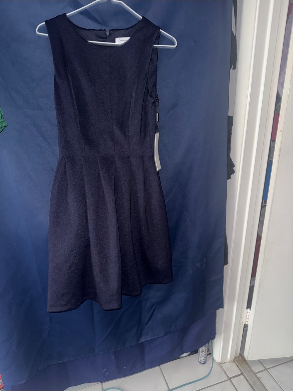 Calvin Klein Navy Fit-and-Flare Sleeveless Mini Dress